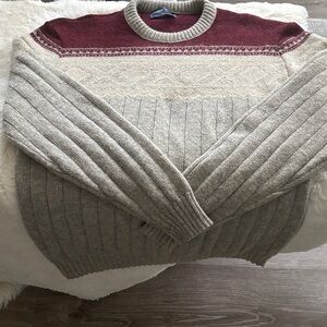 Gray and Burgundy Sweater Vintage Wool Sweater - xl - Robert Bruce- USA 🇺🇸 made